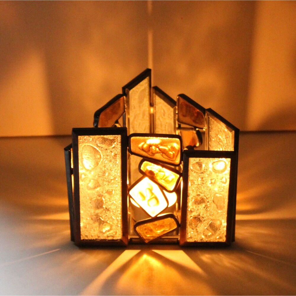 Partylite Brutalist Candle holder glass metal trinagular controlled bubbles